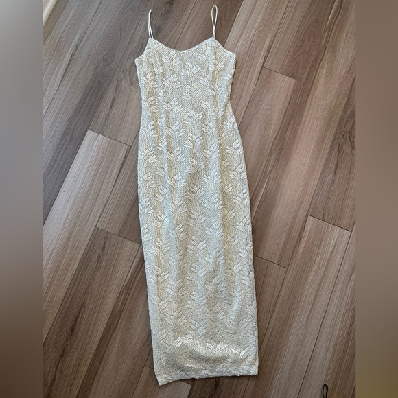 Vintage Cream Sequin Sparkly Crochet Maxi Dress Gown - Picture 4 of 13